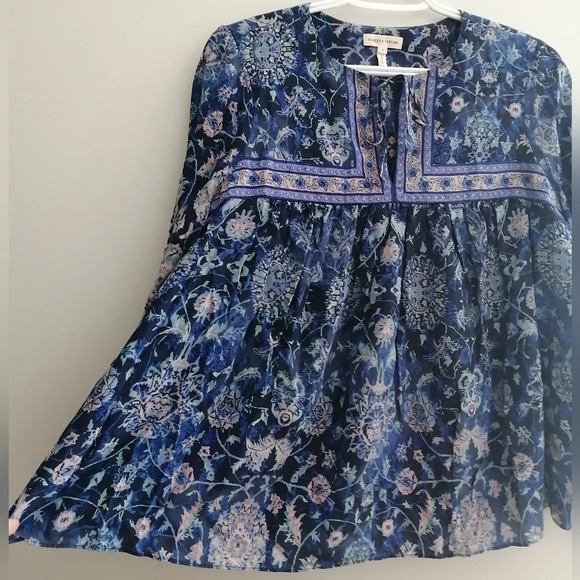 Rebecca Taylor Silk Dreamweaver Paisley Bohemian Peasant Blouse Indigo Size 6 - Picture 12 of 16